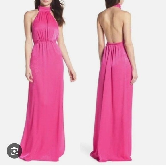 Show Me Your Mumu Amanda Halter Gown Maxi Dress Pink Satin Size M NWT - Picture 1 of 11